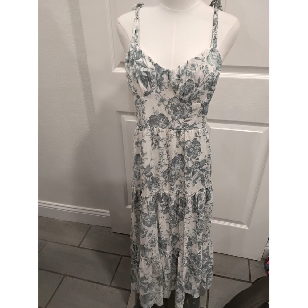 Trixxi White Maxi Dress with Sage Floral Print